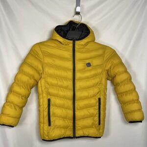 Boys Yellow Hooded Lined Winter Snow Ski Jacket Size 140 Heated *No Battery